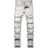 OIIIO Men's Ripped Slim Fit Straight Leg Jean Denim Pant