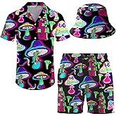 ifamawlea Men's 2 Piece Tracksuit Hawaiian Shirt Shorts Button Down Shirt and Shorts Sets with Bucket Hats