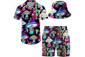 ifamawlea Men's 2 Piece Tracksuit Hawaiian Shirt Shorts Button Down Shirt and Shorts Sets with Bucket Hats