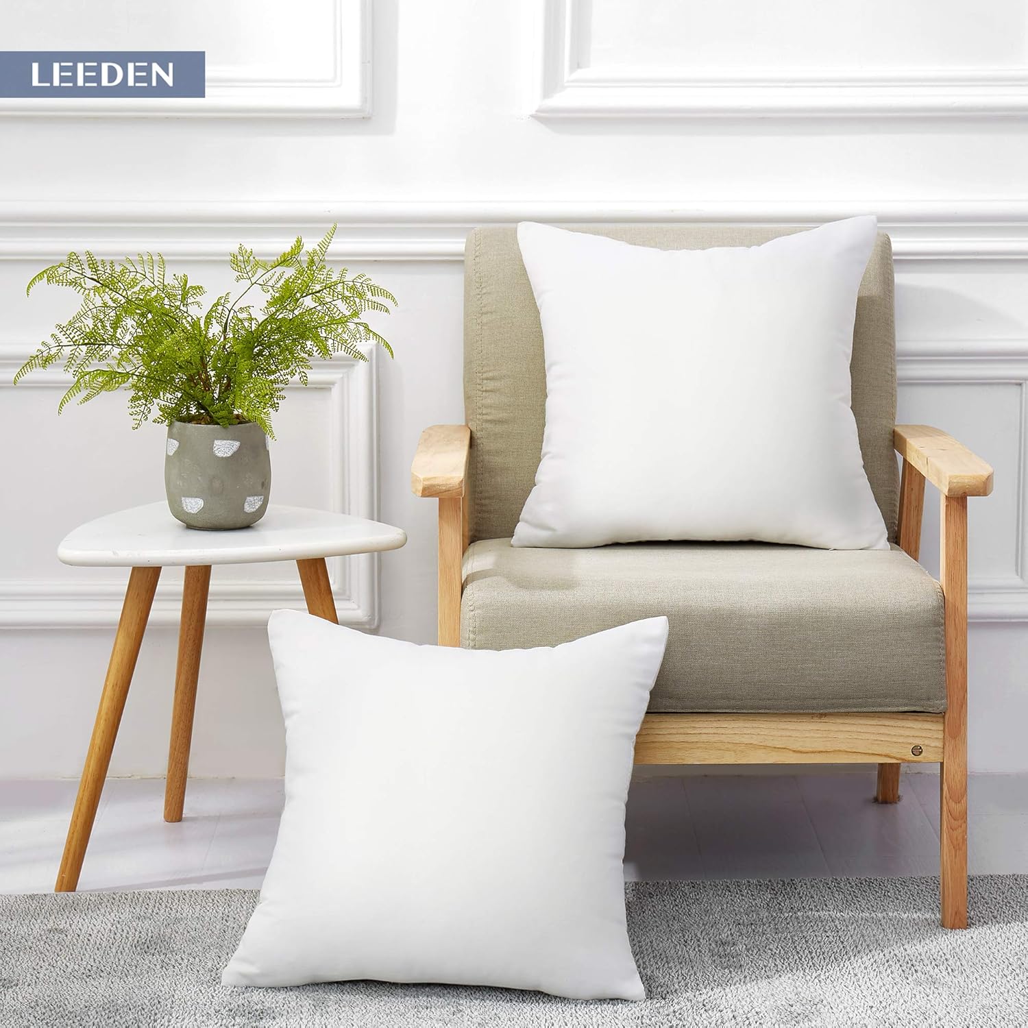Leeden 18 x 18 Pillow Inserts (Set of 2) - Throw Pillow Inserts with 100% Cotton Cover - 18 Inch Square Interior Sofa Pillow Inserts - Decorative Pillow Insert Pair - White Couch Pillow: Home & Kitchen