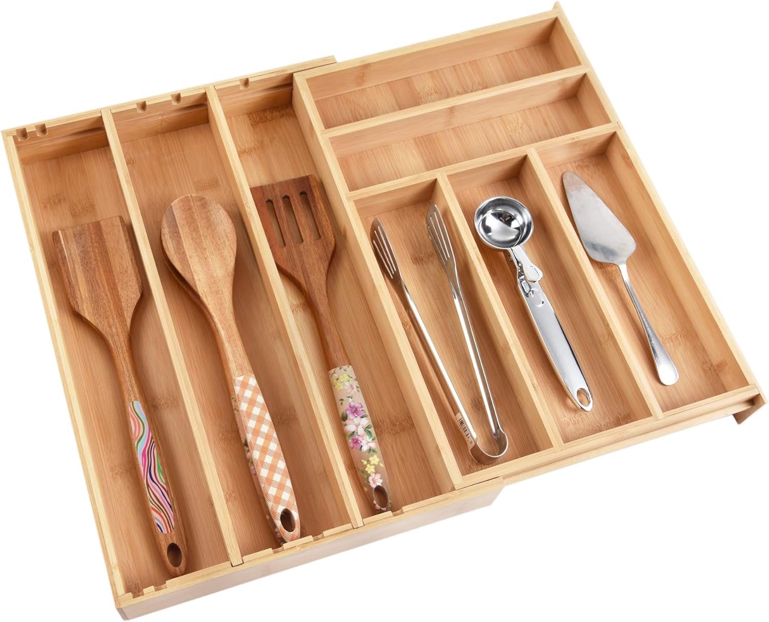 ZESPROKA Bamboo Expandable Kitchen Drawer Organizer for Utensils, Silverware, Flatware, Spoons, Fork & Knives–Adjustable Cutlery Tray Divider for Storage & Organization –8 Compartments: Home Improvement