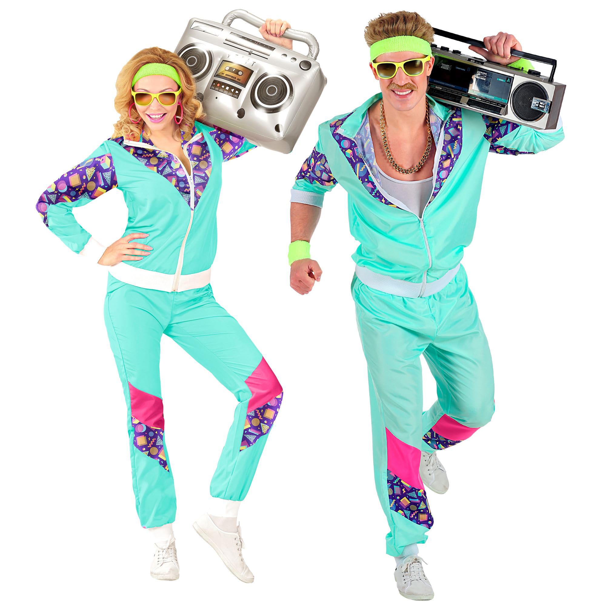 WIDMANN 00184 Adults Unisex 80s Shell Suit Costume. Includes Jacket & Pants. 90s, Fancy Dress, Outfit, World Book Day, Halloween, Carnival