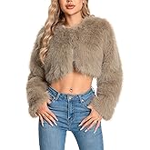 WELLATENT Fur Coats For Women,Plus Size Cropped Faux Fuzzy Jacket Fluffy Fall Coat.