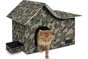 ANYSINY Cat Houses for Outdoor Cats-Large Weatherproof Cat Bed for Indoor Cats,Collapsible Warm Feral Cat Shelter with Removable Soft Mat and Bowl for Winter (Camo, Large)