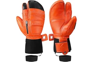 KUTOOK Winter 3 Fingers Ski Mittens Goatskin Thermal 3M Thinsulate Waterproof Snowboarding Gloves with Pocket for Men Women