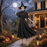 4 Pcs Black Witch Costume Set for 12 Ft Giant Skeleton Halloween Yard Decor | Includes Witch Hat, Capelet, Dress, and Belt for Outdoor Yard Displays, Garden Decorations, and Haunted House Props