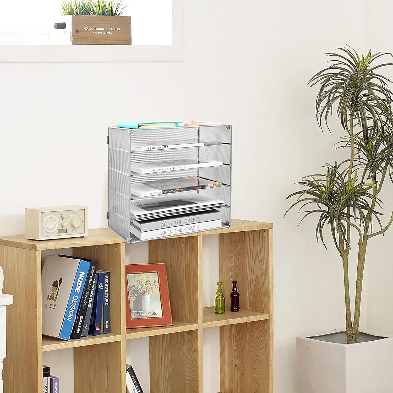 COSYAWN Paper Letter Tray Organizer, 5 Tier Mesh File Tray Desktop Paper Sorter, Silver : Office Products