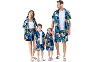 PATPAT Family Matching Outfits Hawaiian Dad and Me Beach Tropical Plant Allover Flower Print Shirt and Shorts Set