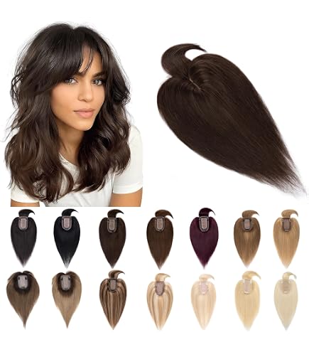 Amazon.com : SLEEKALON Human Hair Topper with Bangs for  display picture 2