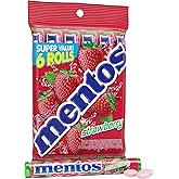 Mentos Chewy Mint Candy Roll, Strawberry, 14 Pieces Per Roll, 6 Count Pack | Individually Wrapped Candy for Kids &amp; Adults, Bulk Candy, Great for Parties, Birthdays, Holidays
