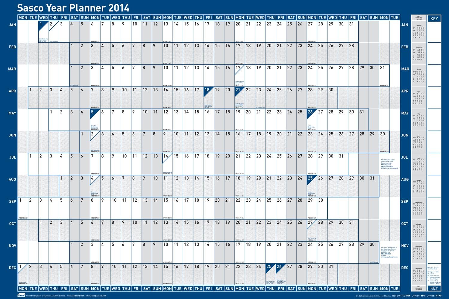 Sasco 2014 Unmounted Original Year Planner Kit, 915 x 610 mm