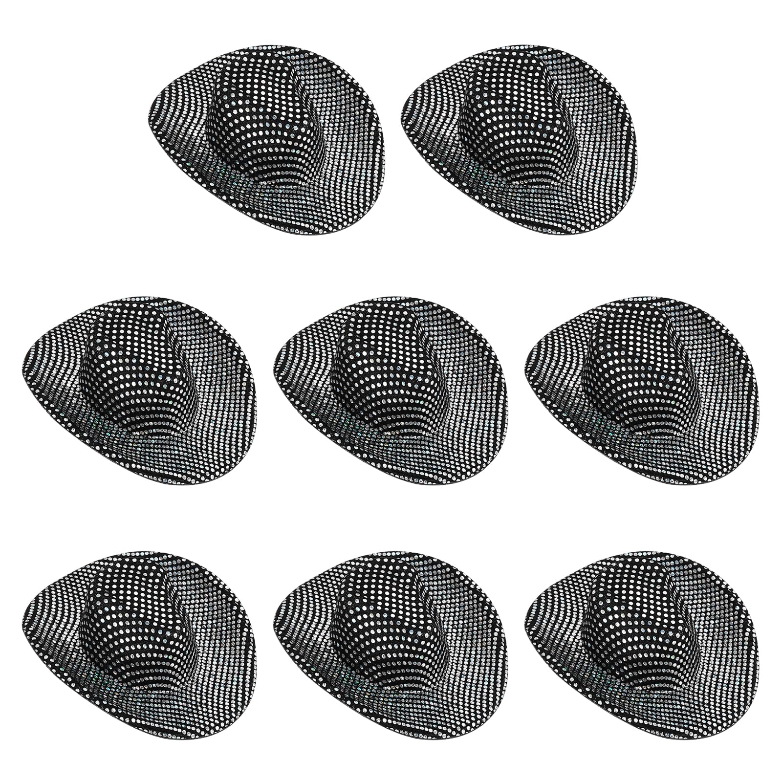PATIKIL Mini Cowboy Hats, 8 Pcs Miniature Western Cowboy Hat for Crafts, Party Decoration, Doll Pet Dress Up, Glitter Dot Style, Black