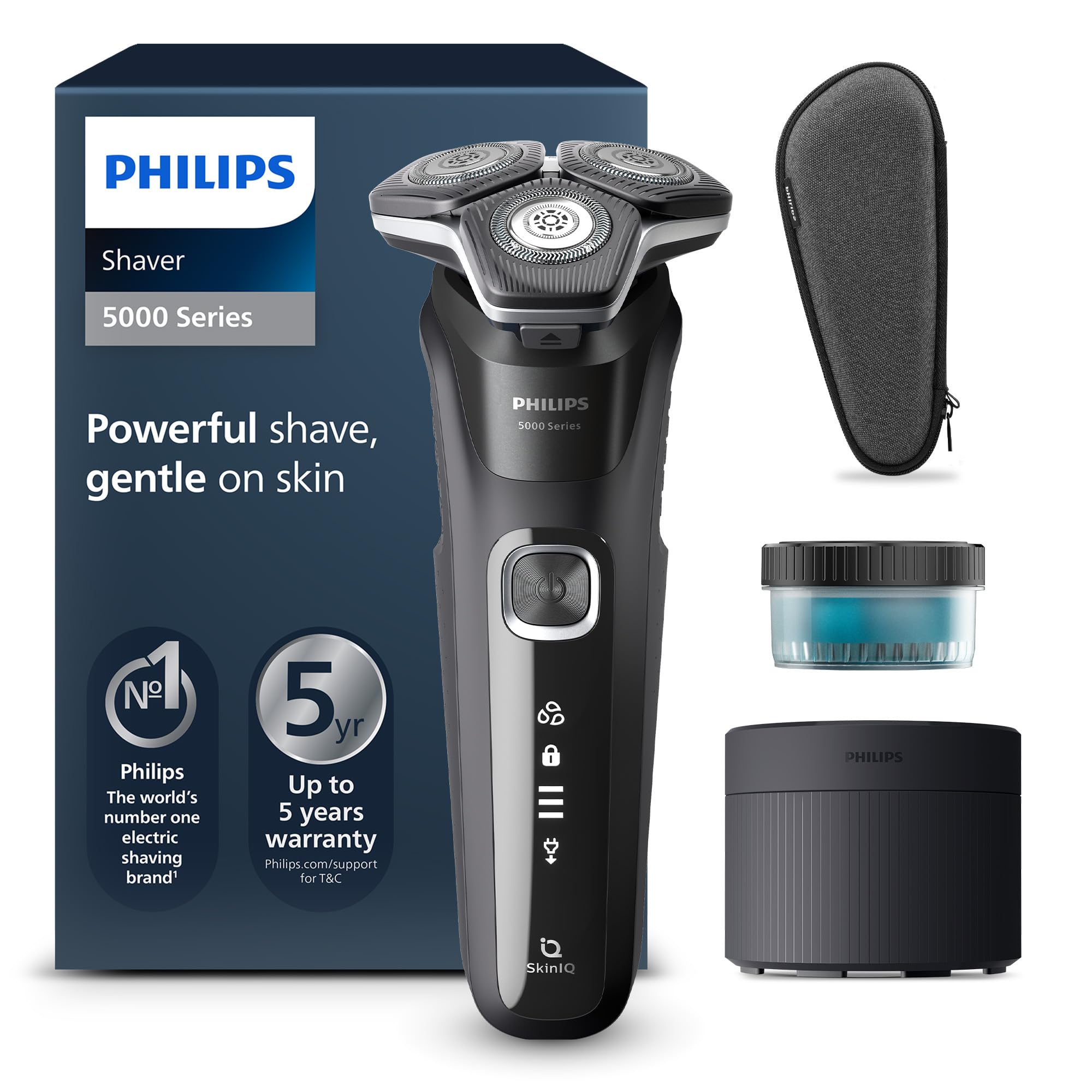 Philips Shaver Series 5000 – Elektrischer Rasierer für Herren mit ausklappbarem Trimmer, Nass- & Trockenrasur, Reinigungsstation, Reinigungskartusche & Reiseetui (Modell S5898/50)