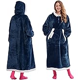Giggling Getup Wearable Blanket Hoodie for Women Men Gifts for Women Mom Wife Sherpa Fleece Long Hooded Blanket Sweatshirt Cozy Sherpa Wearable Throw with Pocket & Sleeves for Adult Standard Navy