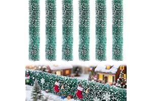 COSWEET 6 Pack of 14" Long Christmas Village Hedges - Flexible Sisal Hedge with Snow Flocked, Christmas Village Accessories for Mini Landscape Display & Winter Snow Scene Holiday Decor