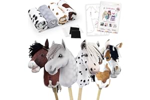 kullaloo DIY Stick Horse Sewing Material Kit ✦ Sew 4 realistic Hobby Horses with our cuddly fabric panels ✦ Includes Sewing p
