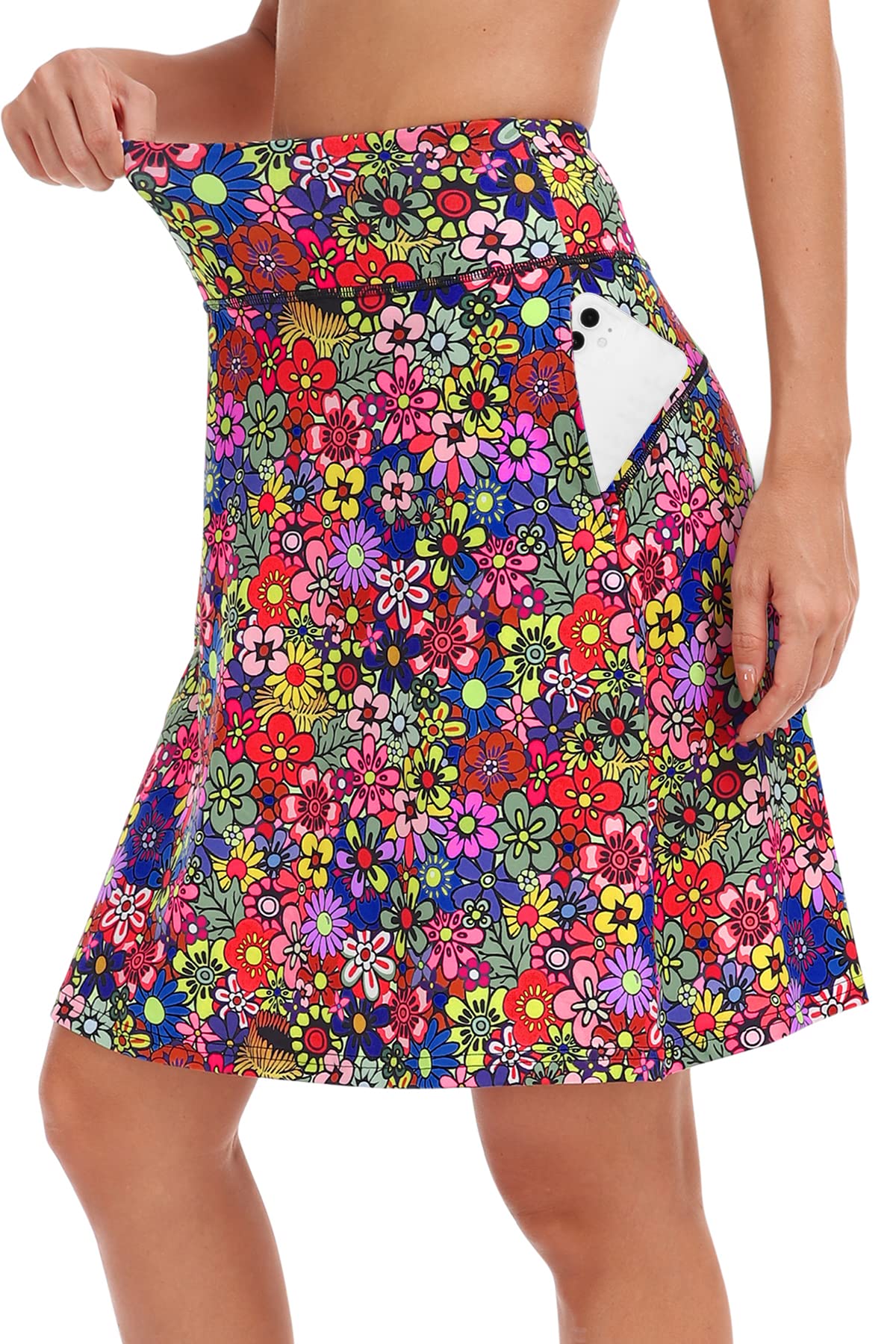 KORALHY Skorts Skirts for Women with Pockets, Women's 20" Knee Length Long Tennis Skirts Dressy High Waist A-Line Moisture Wicking Color Flower Medium Image