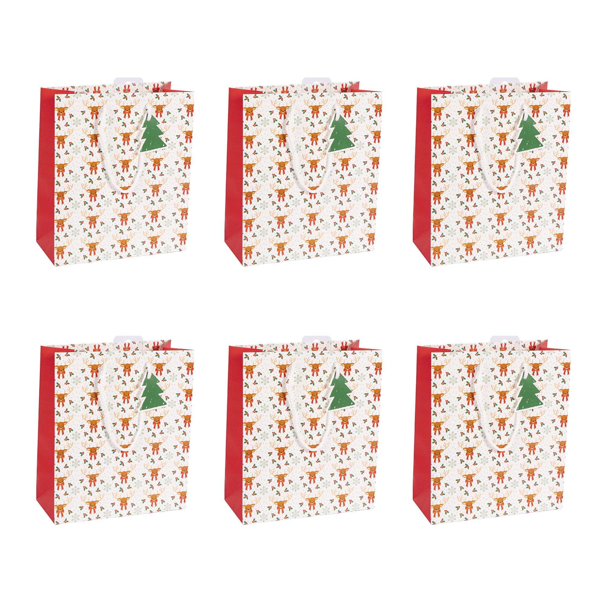 Clairefontaine X-29505-3Cpack - A Set of 6 Excellia Gift Bags- Medium - 21,5x10,2x25,3cm - 210g - Design: Christmas Reindeers - Wrapping, Ideal for Books, Games