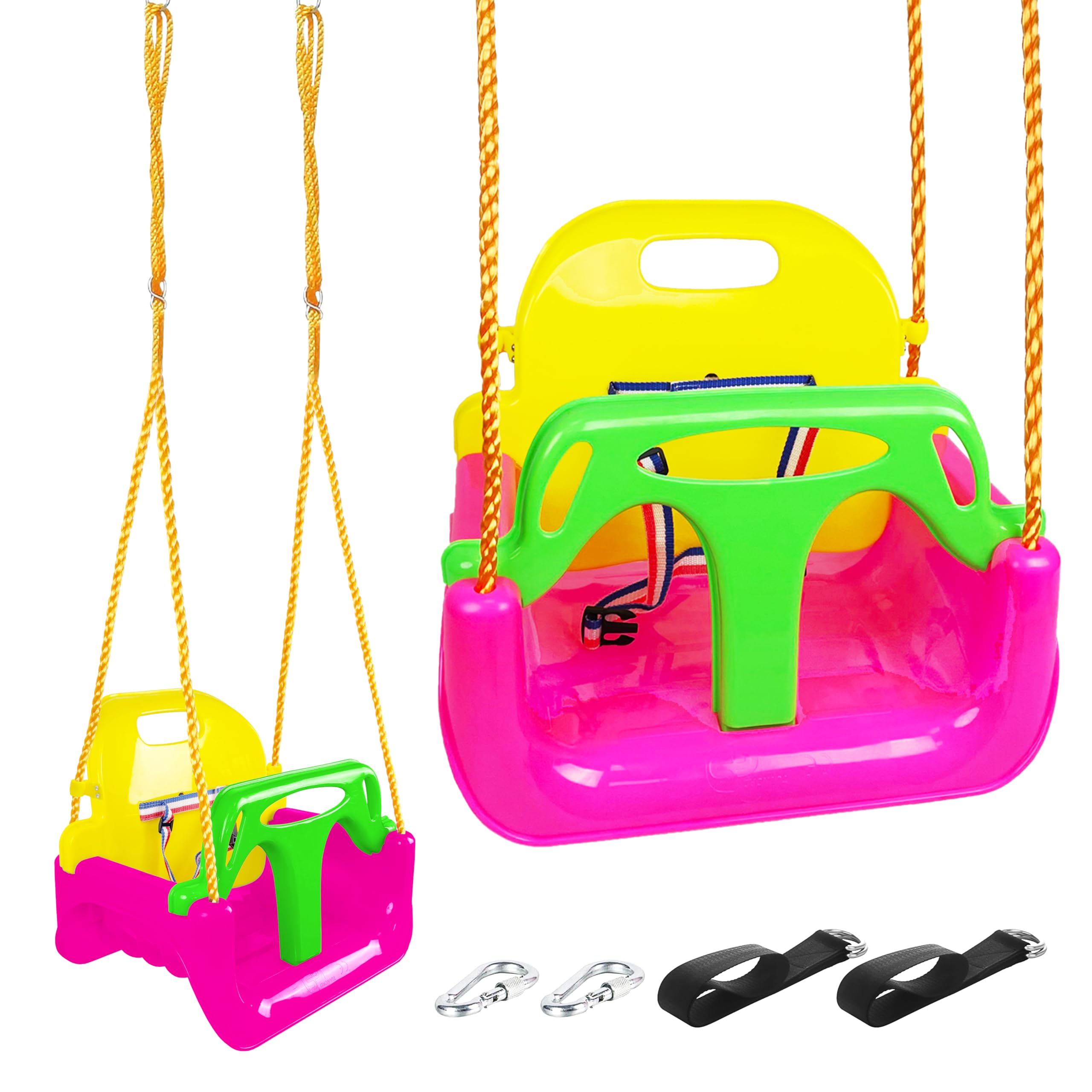 KINSPORY Toddler Swing 3-in-1, Kid Swing Seat for Kid, Baby Swing for Garden Home Playground Indoor Outdoor (Deep Pink)