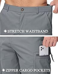 QPNGRP Men's 9" Inseam Stretch Waist Zipper Cargo