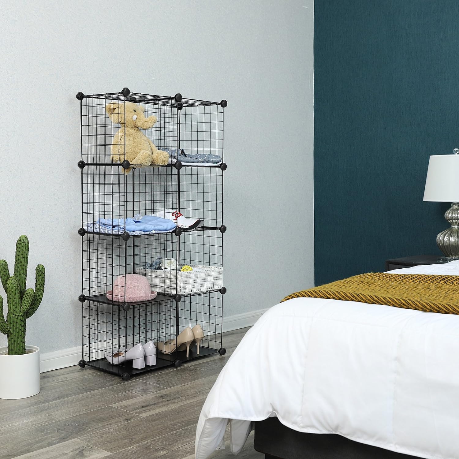 SONGMICS 9-Cube Wire Grid Storage Rack, Interlocking Shelving Unit with Metal Mesh Shelves and PP Plastic Sheets - Image 4