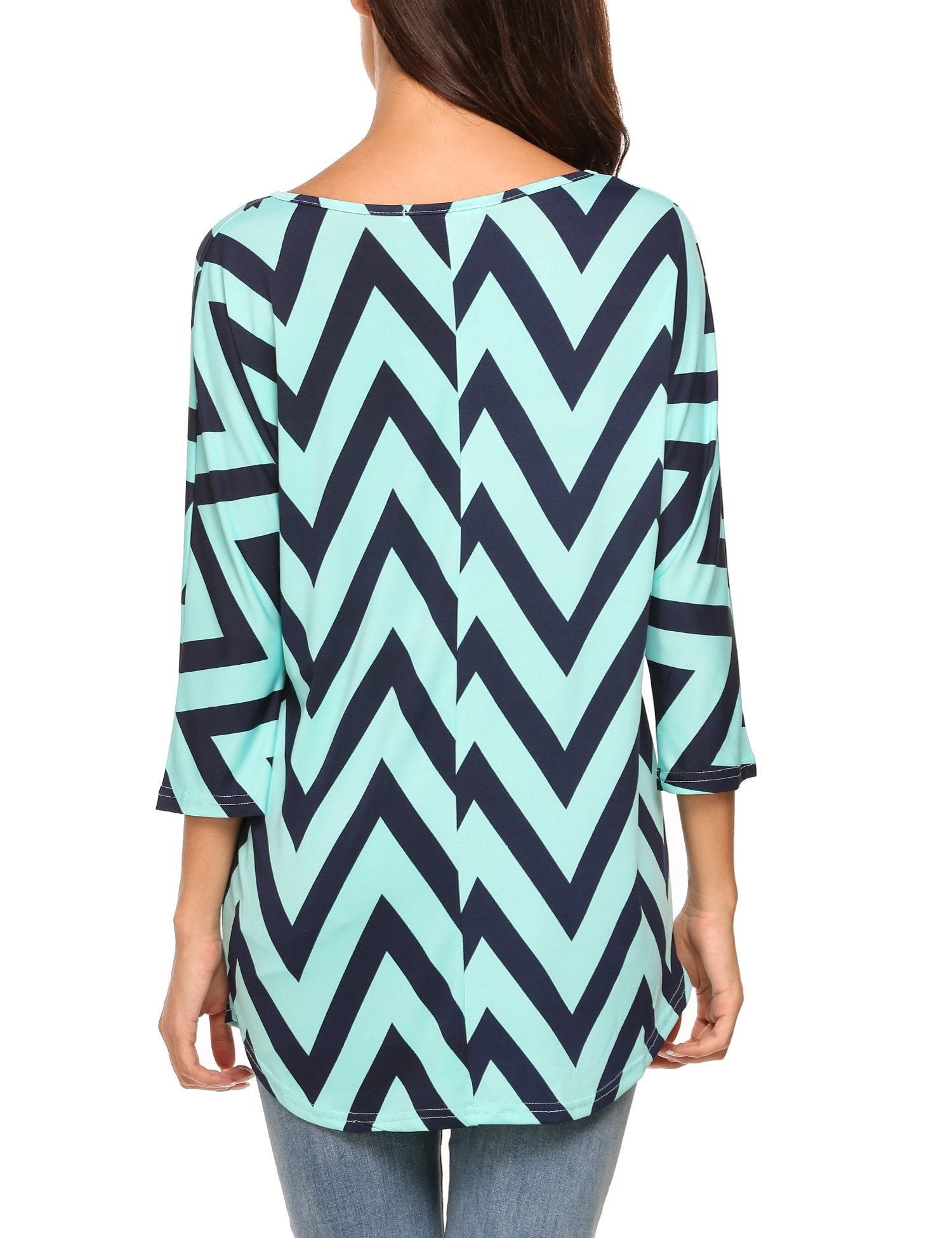 Zeagoo Women 3 4 Sleeve Multi Color Chevron Stripes Casual Blouse Shirt Tops Dark Blue M