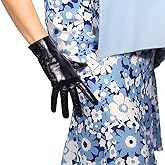 DooWay Women's Winter Warm Leather Gloves Genuine Imported Goatskin Leather Black Shiny Driving Gloves