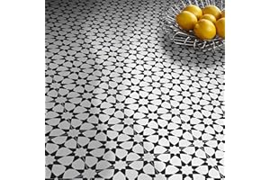 Moroccan Mosaic & Tile House CTP18-03 Medina 8' Handmade Cement Tile,Pack of 12, 8”x8”, White and Black, 5 Sq Ft