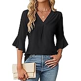 Blooming Jelly Womens 3/4 Length Sleeve Tops Summer Dressy Business Casual Blouses Work Shirts Chiffon V Neck Outfits 2025