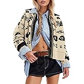 Burtell Floral Cropped Cardigan Sweaters for Women V Neck Long Sleeve Button Down Cardigans Color Block Knit Tops Fall Jacket