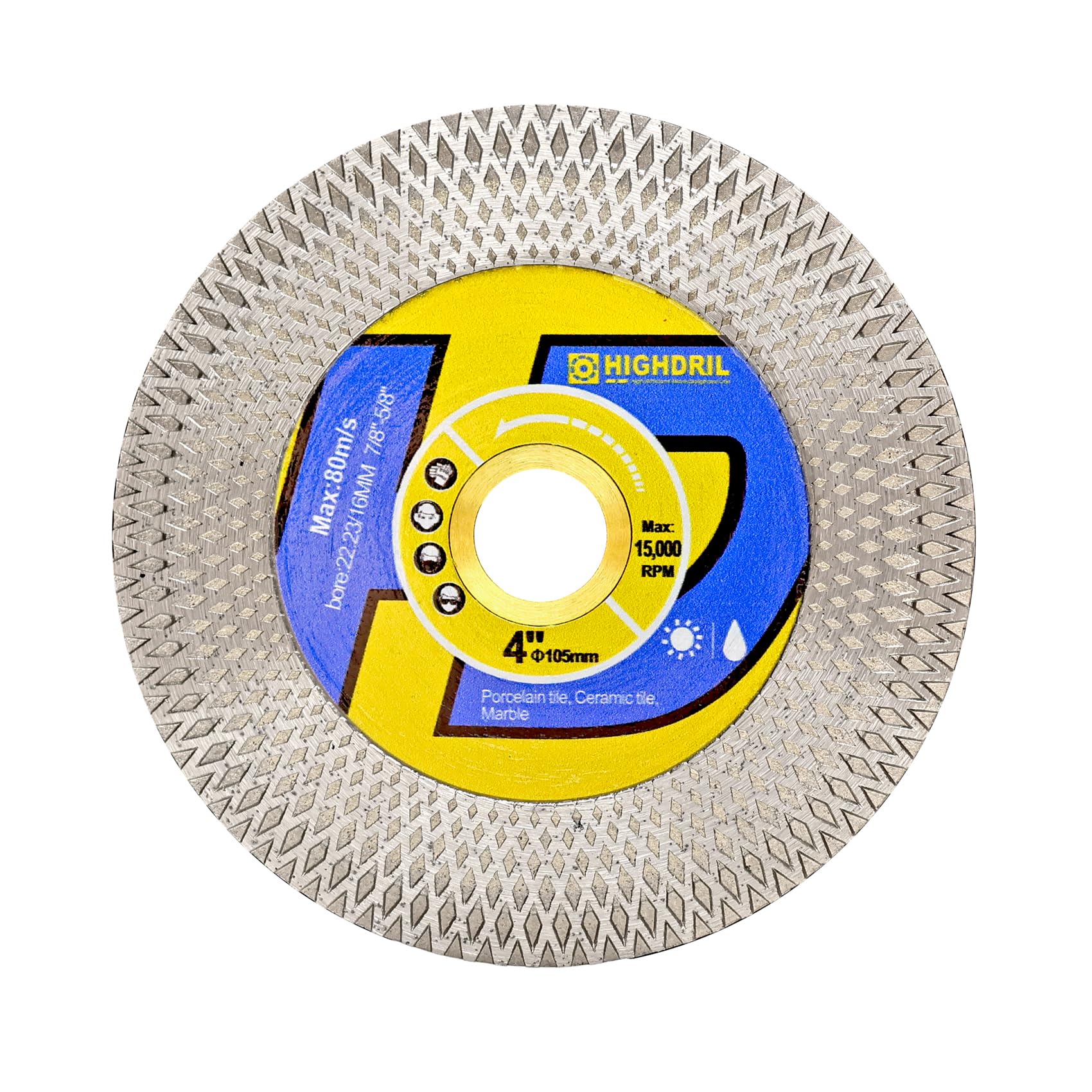 HIGHDRIL Tile Diamond Saw Blade Cutting Disc Wheel 4"/105mm for Dry/Wet Cutting & Grinding Porcelain Granite Marble Ceramic Artificial Stone