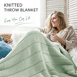 RECYCO Cable Knit Sage Green Throw Blanket Twin