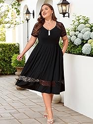 LapaPlus 2025 Women Plus Size Lace Summer Dress - V
