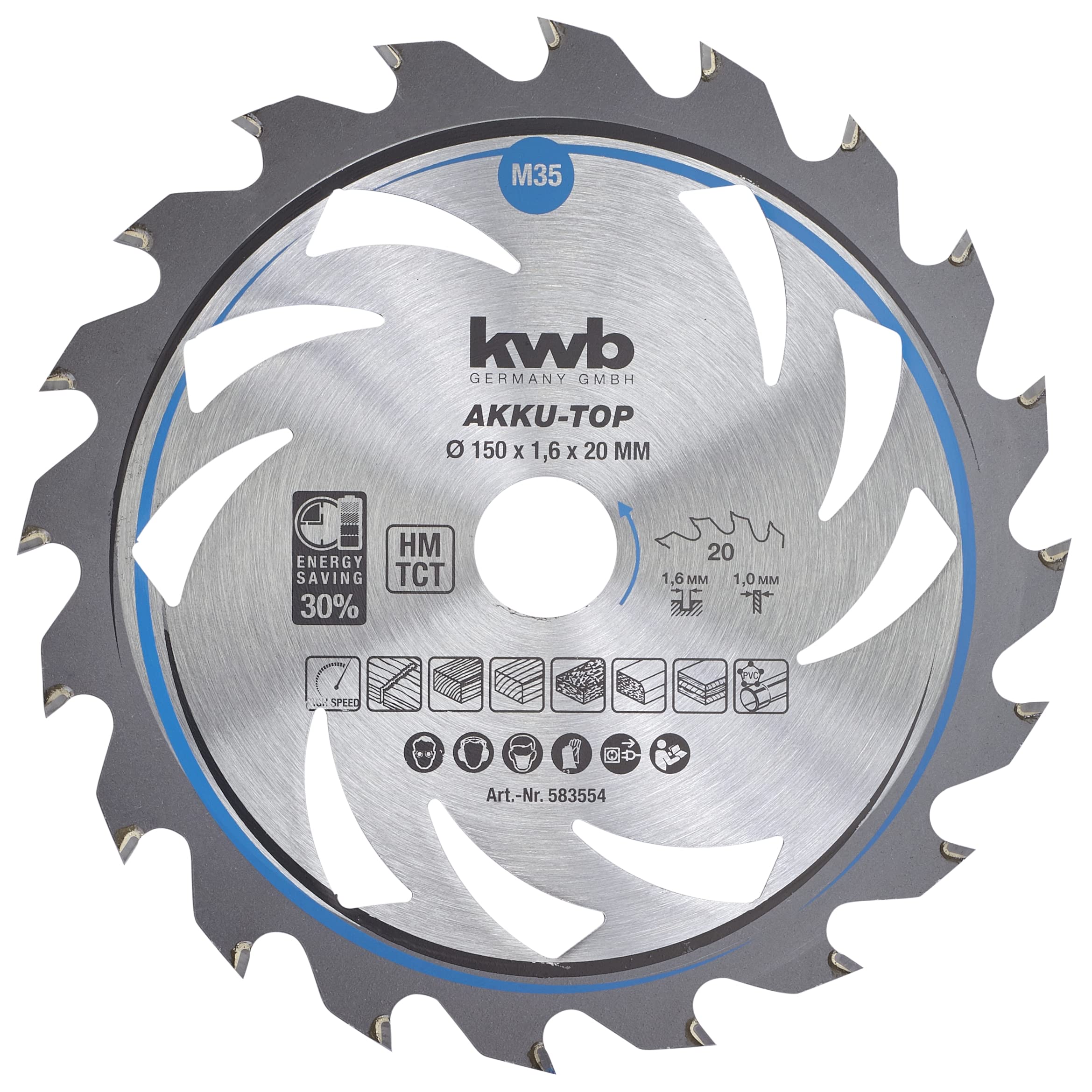 kwb 150x20mm Circular Saw Blade for Efficient Cutting, Ideal for Soft and Hardwood, MDF, and Chipboard