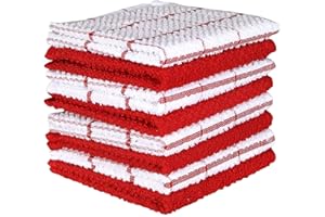 AMOUR INFINI Terry Dish Cloths Set of 8 Highly Absorbent Super Soft Quick Drying 12x12 Inch Dishcloths for Kitchen Cleaning & Drying Dishes Lint Free Dish Rags (Red)
