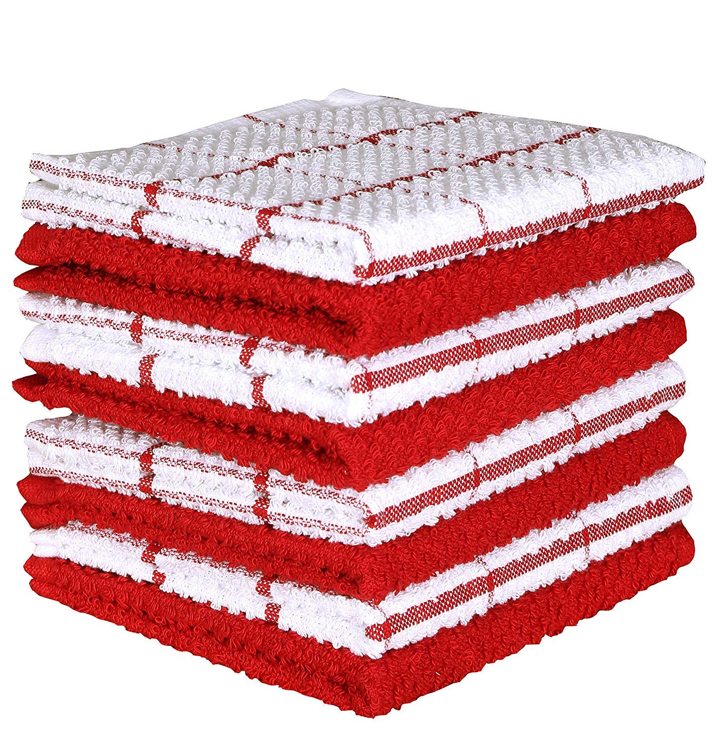 AMOUR INFINI Terry Kitchen Dish Cloth Set of 8, 30 x 30 Cms Super Soft and Absorbent Kitchen Cloth for Washing Up 100% Cotton Dish Cloths for Kitchen Perfect for Household and Commercial Uses | Red