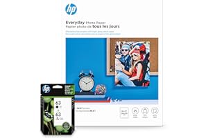 HP 63 Black & Tri-Color Inks + HP Everyday Photo Paper, Glossy, 25 Sheets, 8.5x11