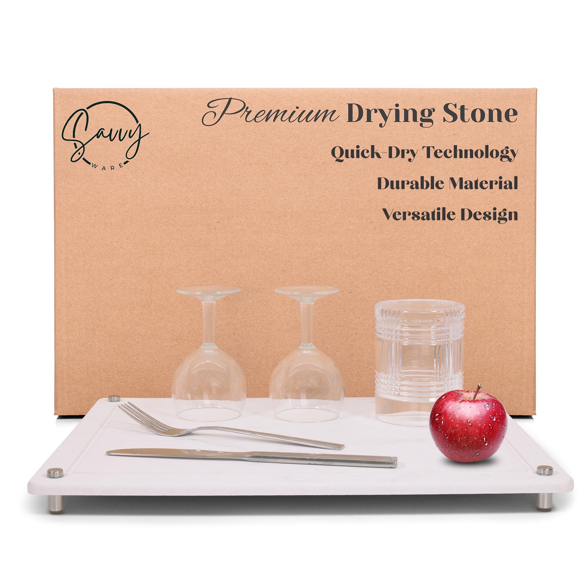 Photo 1 of Diatomite Dish Drying Mat for Kitchen Counter (15.7" x 11.8") – Fast Drying Stone Tray with Non-Slip Feet, Elevated Design & Marble Finish, Water Absorbent Countertop Protector