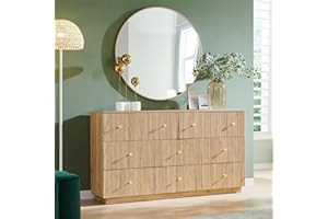 wow97e Fluted Dresser for Bedroom, 55" W 8 Drawer Dressers, Wood Tall Dresser Storage Organizer, Modern Bedroom Chest of Drawers with Deep Storage for Closet Hallway, Entryway, Living Room Natural