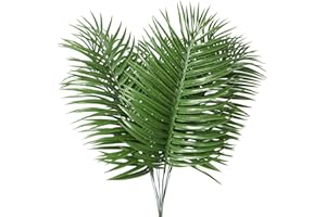 HANDIC 12pcs Artificial Palm Leaves Tropical Plant Outdoor UV Resistant Faux Fake Palm Fronds Plants Greenery Flowers for Home Kitchen Party Arrangement Wedding Decoration