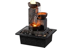 Tolevoit Three Bowls with Rotating Ball Flowing Tabletop Fountain Home Décor Indoor/Outdoor Decor Waterfall Sound Zen Mini Fountain Warm Led Light Pebbles Stone(23114)