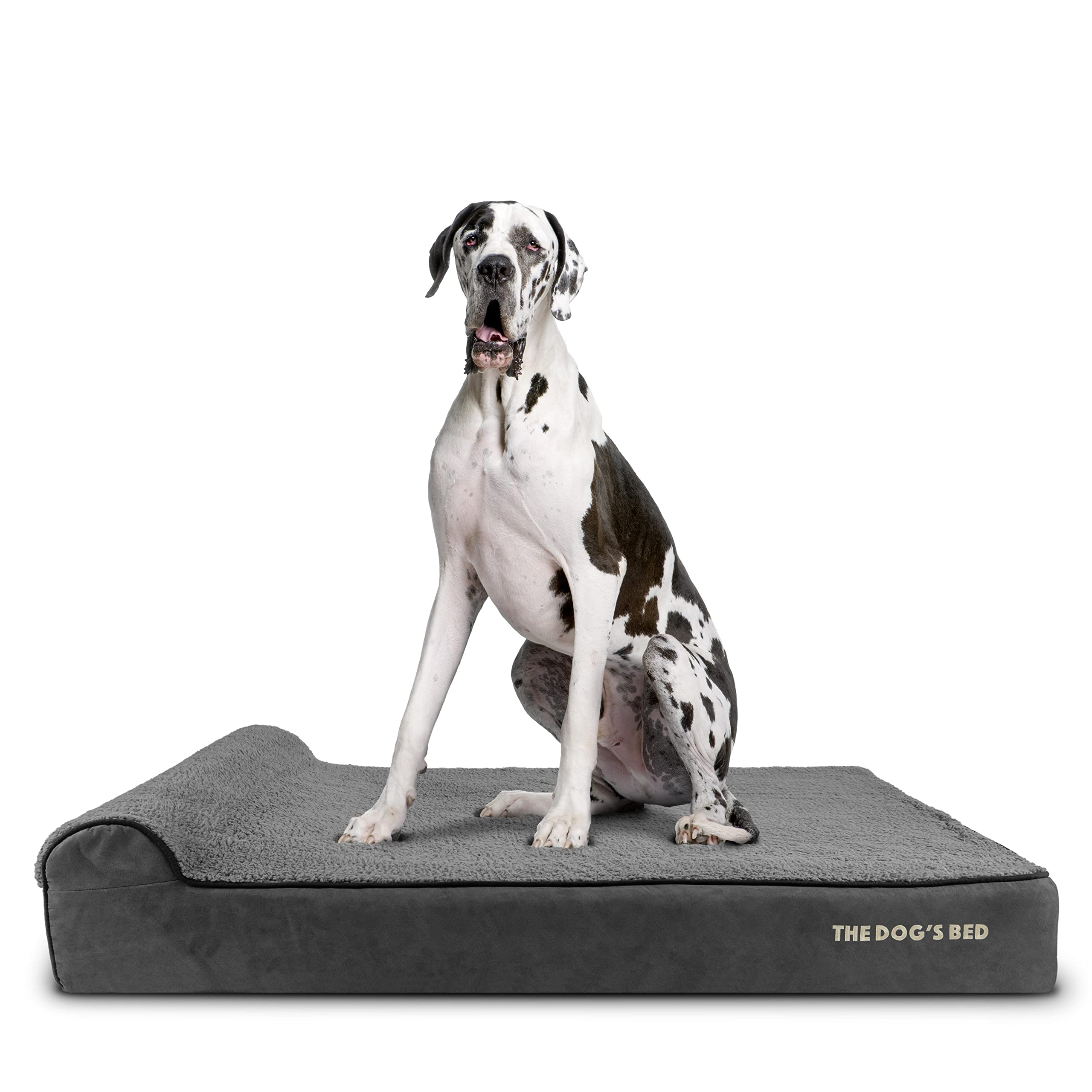 The Dog’s Bed – Orthopaedic Memory Foam Bed with Headrest, Grey Plush, XXL, 15cm