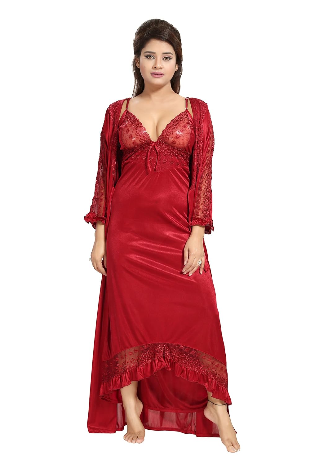 noty&trade;&trade;&trade; - women's/girls satin matching nightwear - 2 pc set- nighty/robe