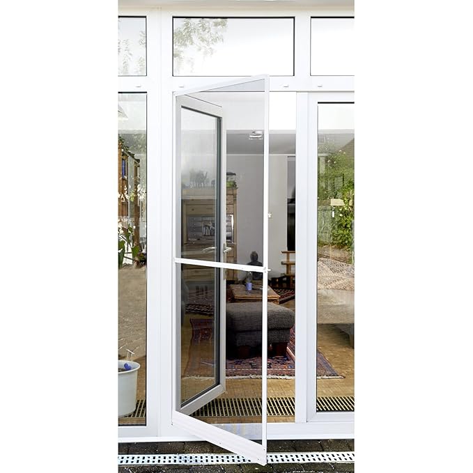 Xclou Fliegengitter für Türen - Fliegengittertür mit Rahmen in Weiß - Insektenschutz für Balkon- und Terrassentür - Moskitone