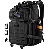 Hannibal Tactical 30L MOLLE Assault Pack, Tactical Backpack Military Army Camping Rucksack with Bottle Holder, 3-Day Pack, Black