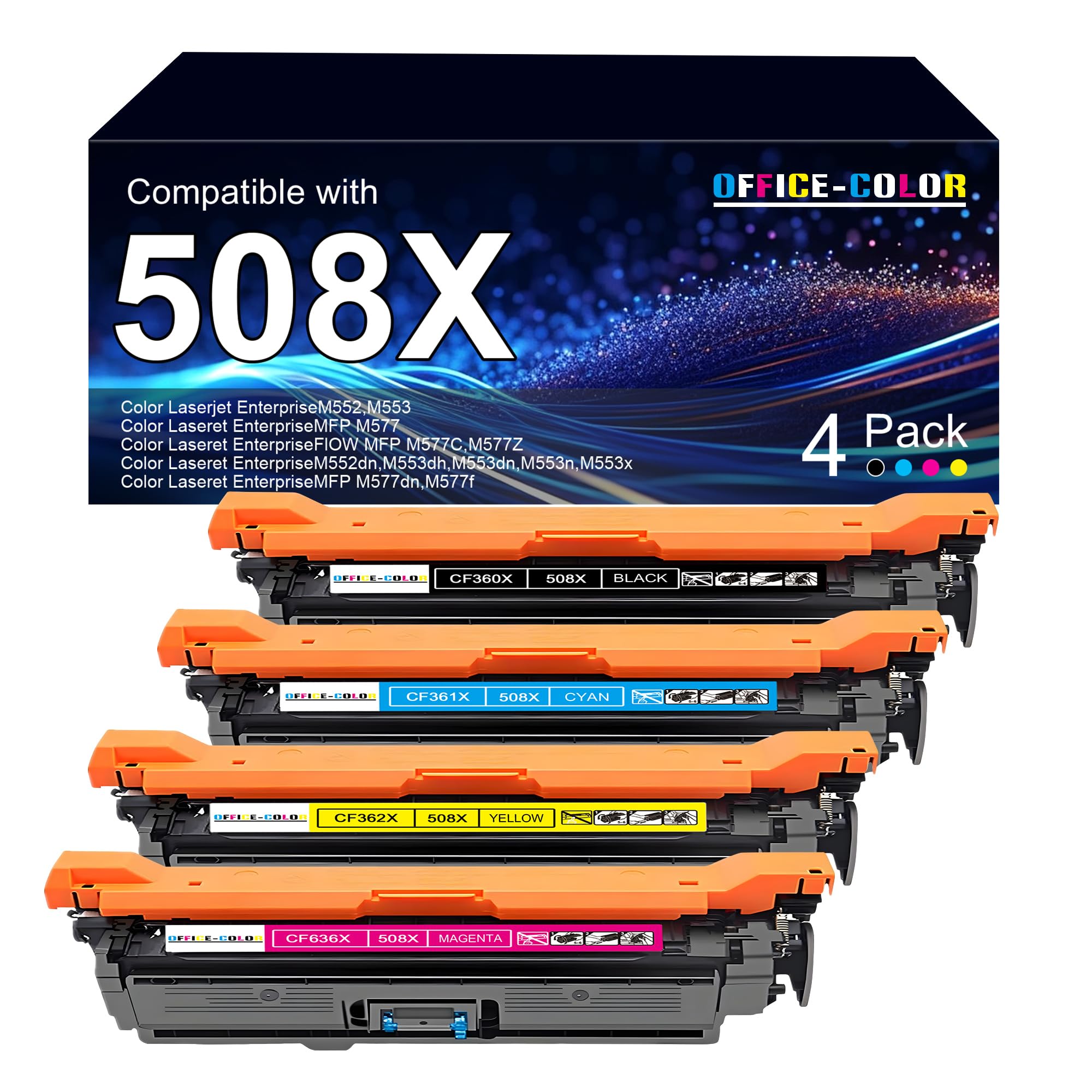 Photo 1 of 508X High Yield Toner Cartridges Works with HP Color Laser Enterprise M553, M552 Series,MFP M577 Series Toner (Black,Cyan,Magenta,Yellow)