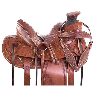 Selle Western Ranch En Cuir Pour Cheval De Trait - Set Avec Tapis - 14 à 18 Pouces - Fabriquée Main