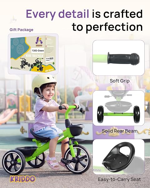 KRIDDO TRICYCLES AGE 24 MONTH TO 4 YEARS, TODDLER KIDS TRIKE FOR 2.5 TO 5 YEAR OLD, GIFT FOR 2-4 YEAR OLDS , GREEN