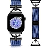 Wearlizer Braided Magnetic Band Compatible with Apple Watch Bands 42/46/38/40/41/44/45/49mm Women Men, Designer D-Shape Stretchy Elastic Nylon Strap for iWatch Series 11 10 9 8 7 6 5 4 SE/Ultra 3 2 1