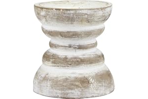 Stonebriar Antique White Wooden Pillar Candle Holder, Vintage Seaside Pillar Stand for Dining Table Centerpiece, Coffee Table, Mantel, Or Any Table Top, Small